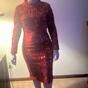 Sequin turtleneck midi dress